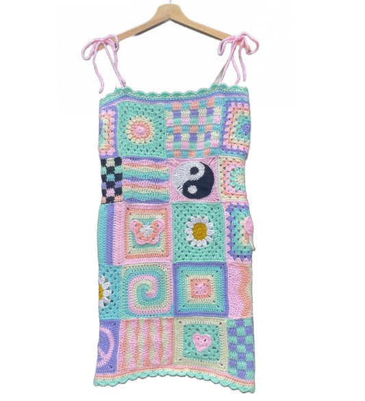 PASTEL GRANNY SQUARE DRESS (custom)