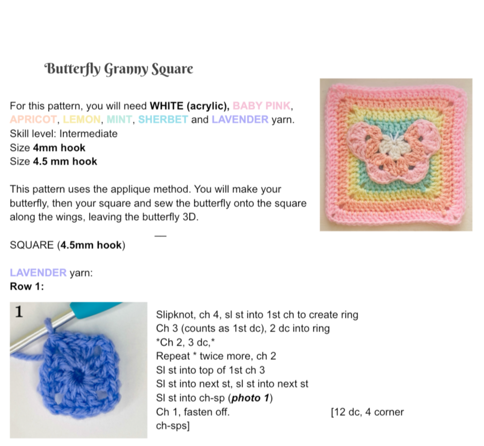 BUTTERFLY GRANNY SQUARE PATTERN (PDF ONLY)