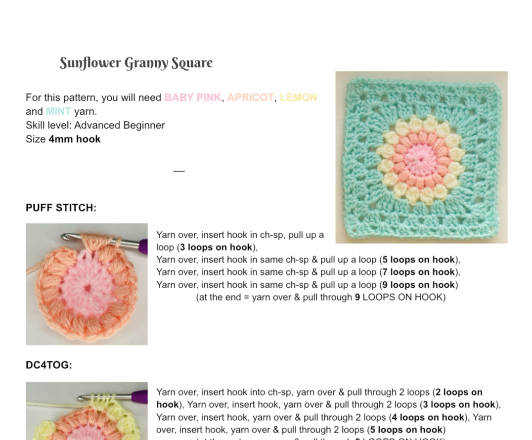 SUNFLOWER GRANNY SQUARE PATTERN (PDF ONLY)